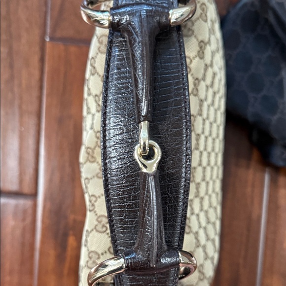 Gucci Beige GG Canvas Shoulder Bag with Dark Brown Trim - Picture 3 of 5